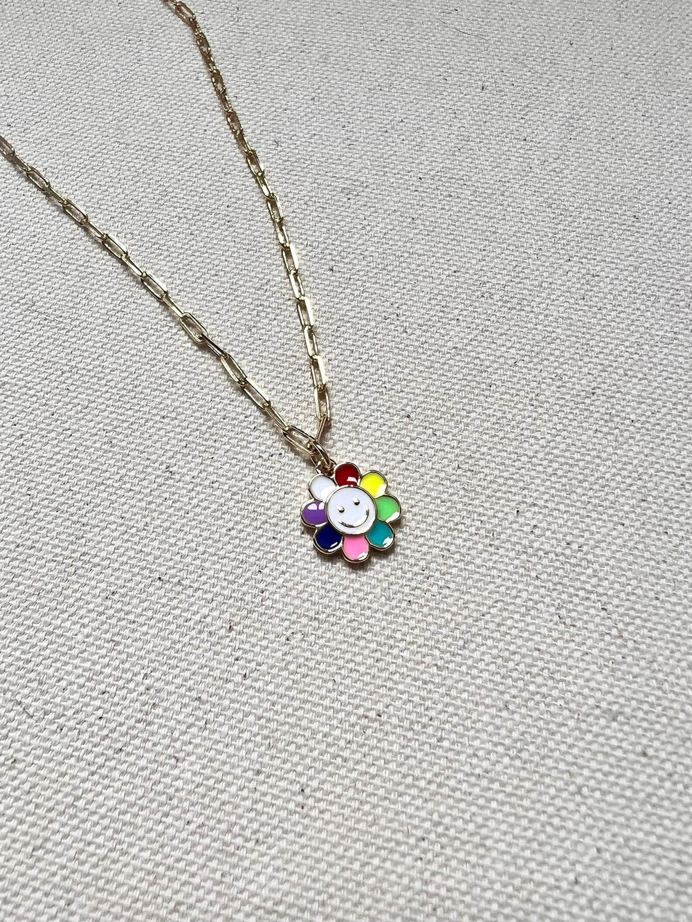 Happy Flower Necklace Necklaces Style 1 - Small paperclip chain: 60cm (ca. 24”) Necklace