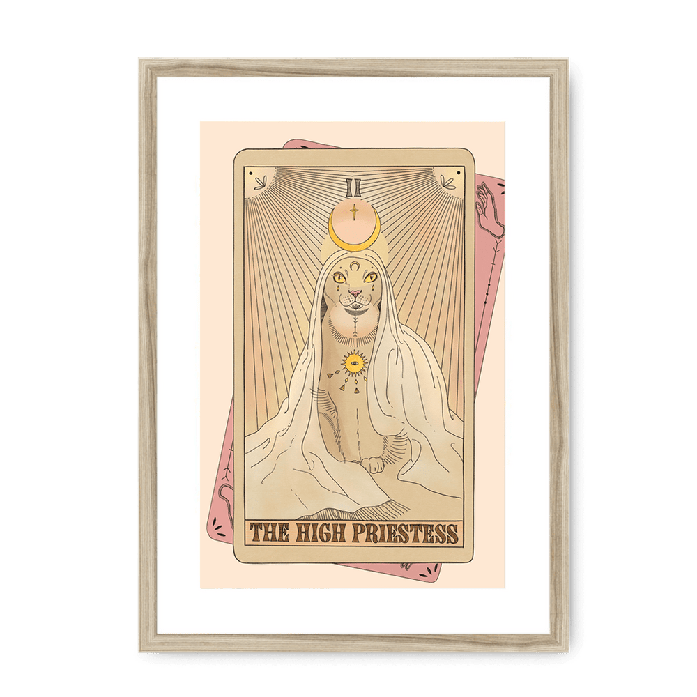 The High Priestess Framed Print Tarot Cats A3 (297 X 420 mm) / Natural / White Mount Framed Print