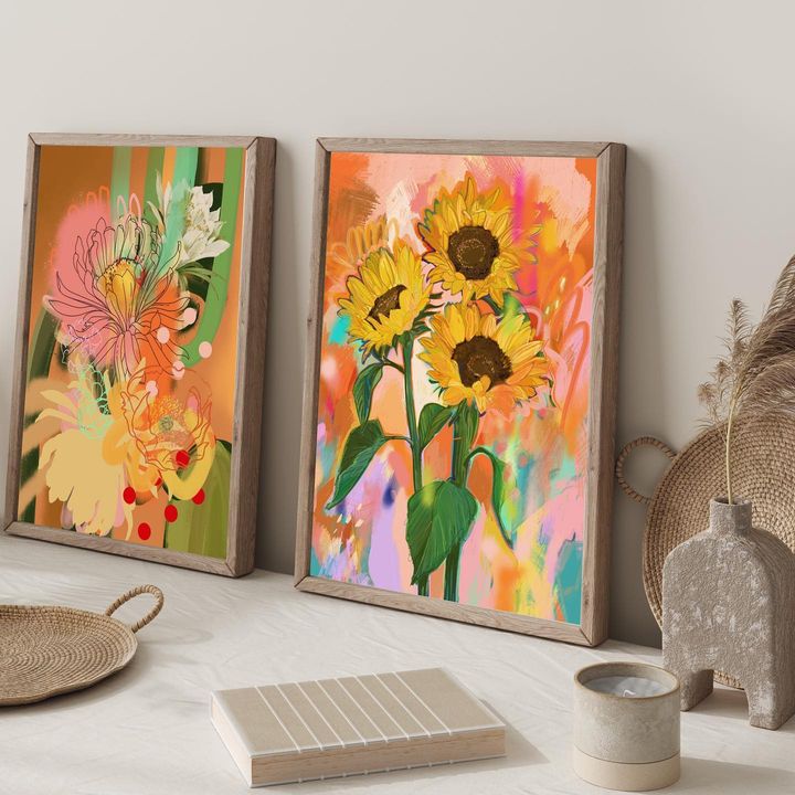 picture of Flower-Plant-Paint-Textile-Orange-Interior design-Rectangle-Wood-Art-624717532999845.jpg