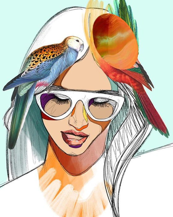 Image of Bird-Illustration-Parrot-Fashion illustration-Art-Headgear-Sketch-Drawing-Watercolor paint-1200393273455156
