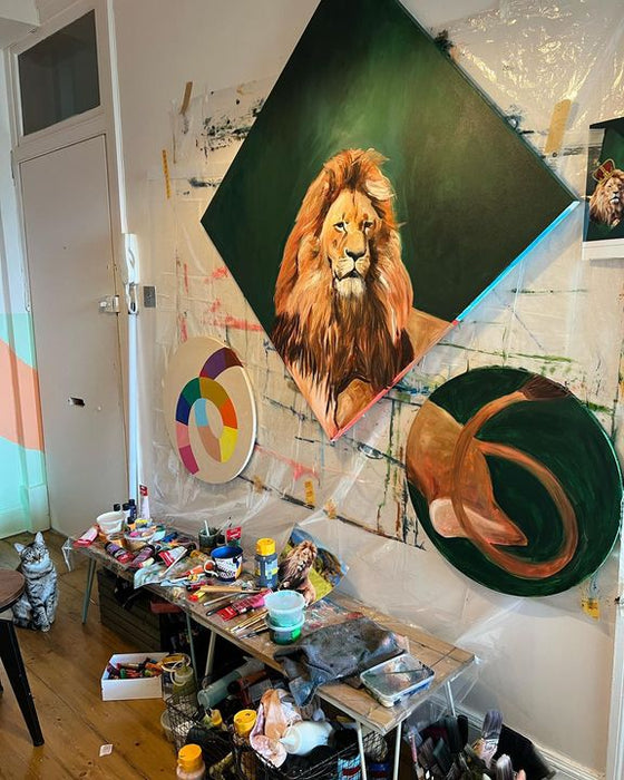 Image of Beard-Orange-Interior design-Art-Wall-Painting-Artist-Lion-Table-2209401655887641