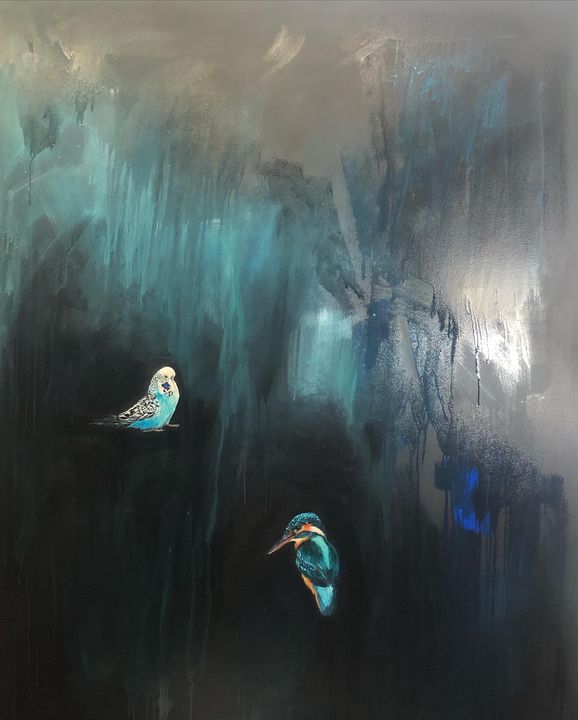 Image of Blue-Green-Bird-Teal-Aqua-Feather-Turquoise-Beak-Art-1796377027190108