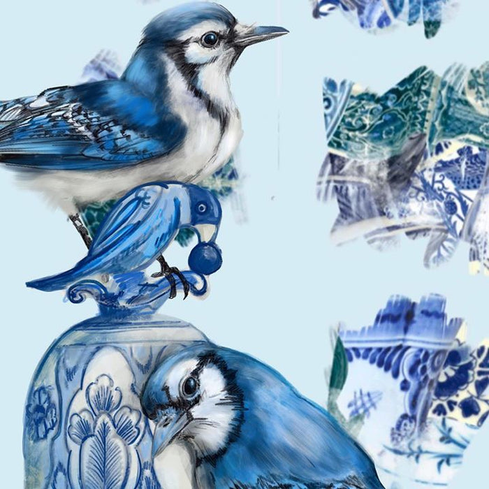 picture of Blue jay-Bird-Jay-Blue and white porcelain-Porcelain-Perching bird-Songbird-Beak-Art-1217131858447964
