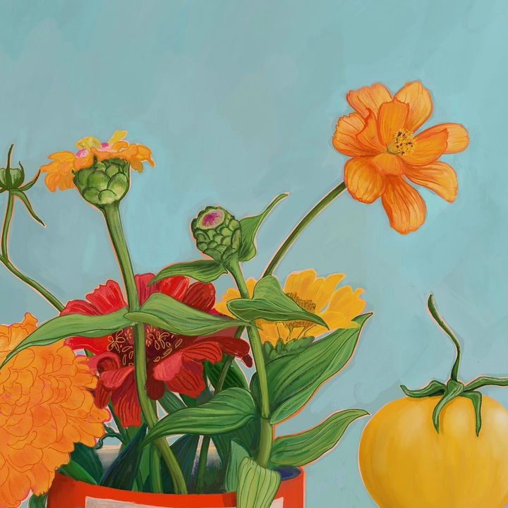 Image of Flower-Plant-Botany-Leaf-Petal-Orange-Yellow-Staple food-Calabaza-692439199561011