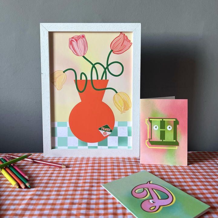 Image of Textile-Table-Interior design-Orange-Rectangle-Art-Red-Vase-Balloon-2189214981239642