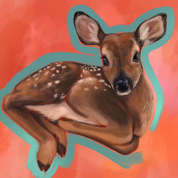 Image of Deer-Painting-Paint-Ear-Cartoon-Art-Fawn-Terrestrial animal-Snout-1989576771203465