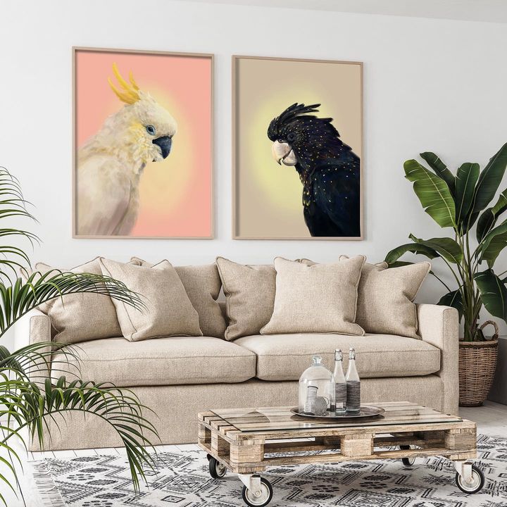 Image of Couch-Furniture-Plant-Bird-White-Black-Rectangle-Picture frame-Interior design-2001123050048837