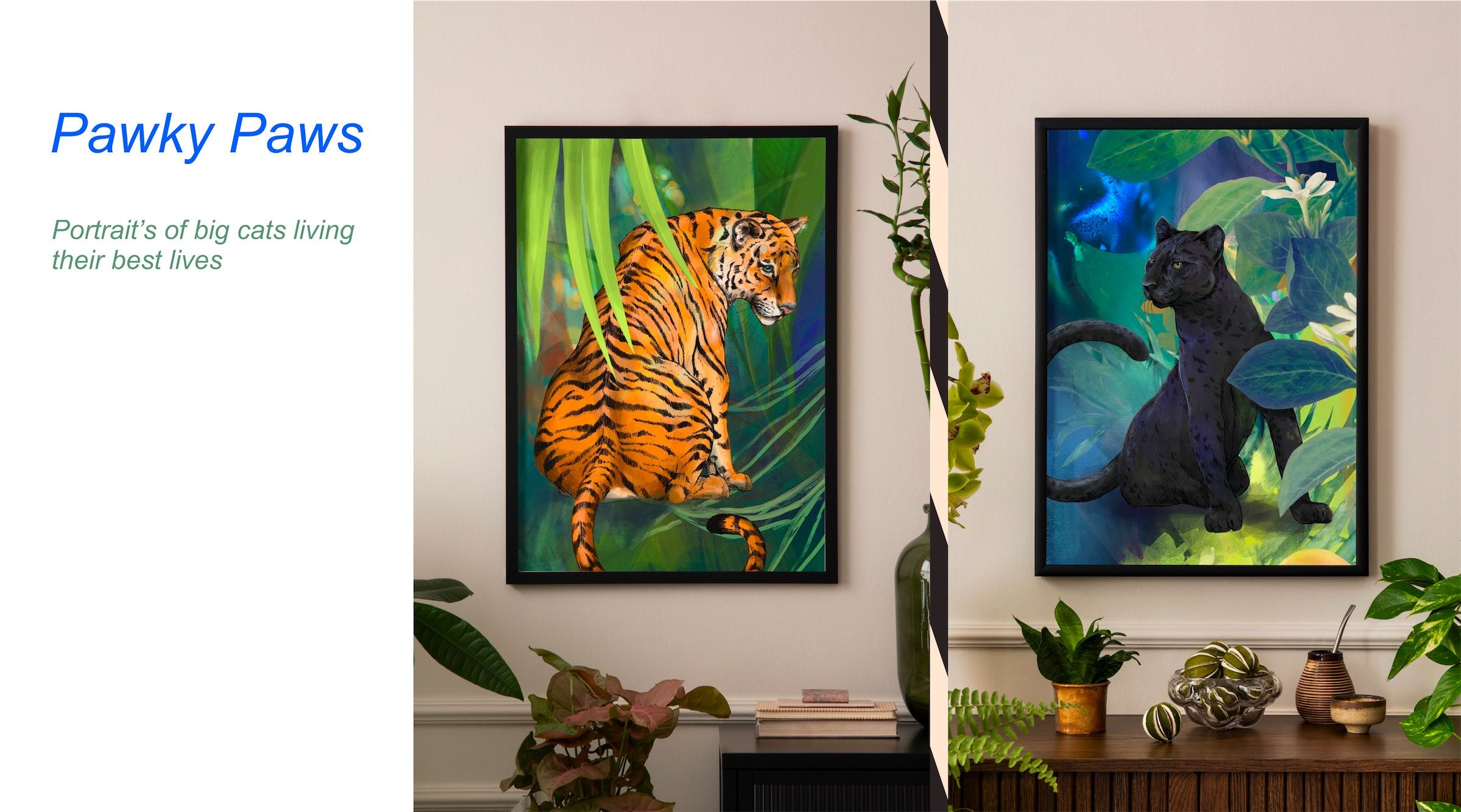 Framed Art featuring big cats