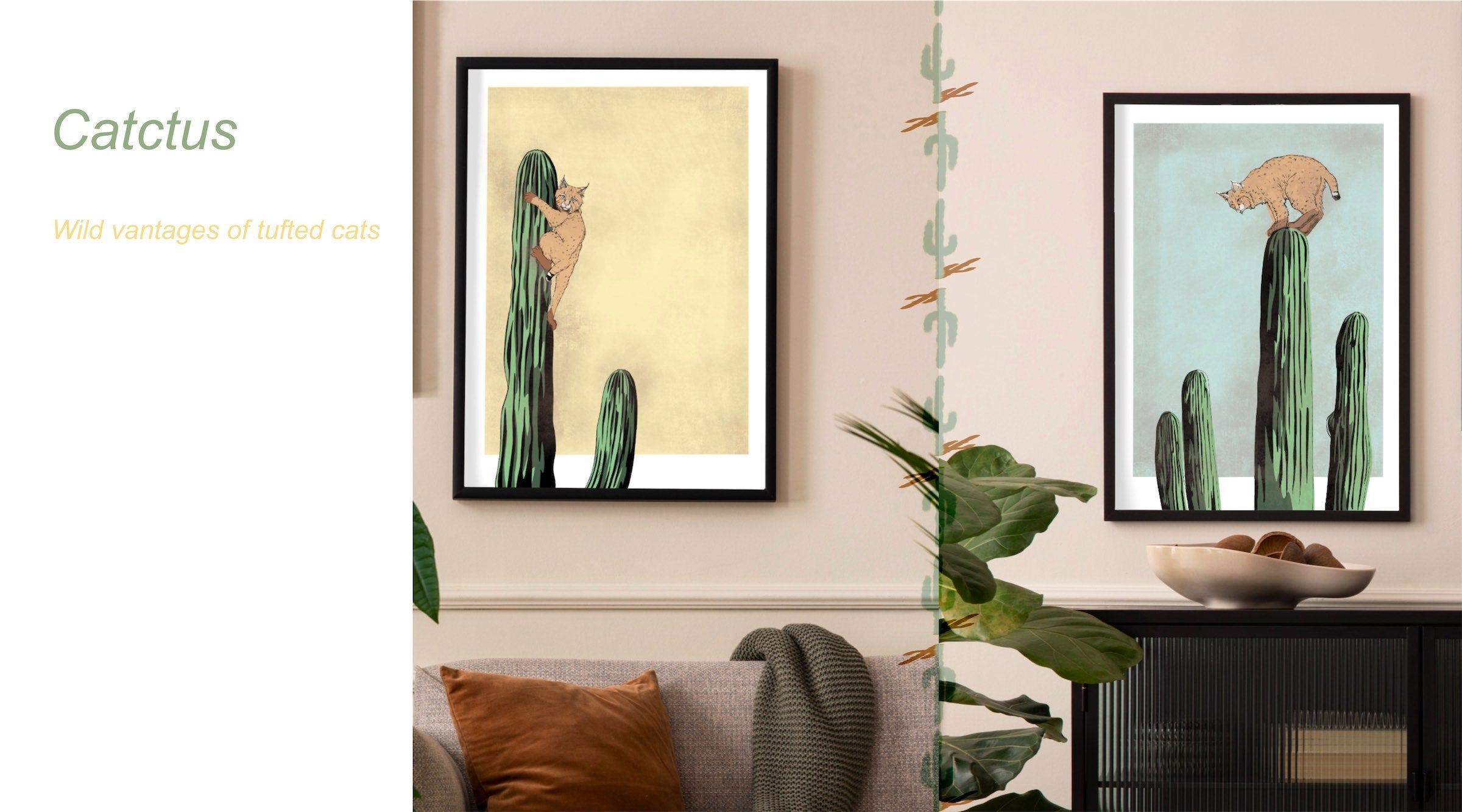 Bobcats on Cactus Wall Art