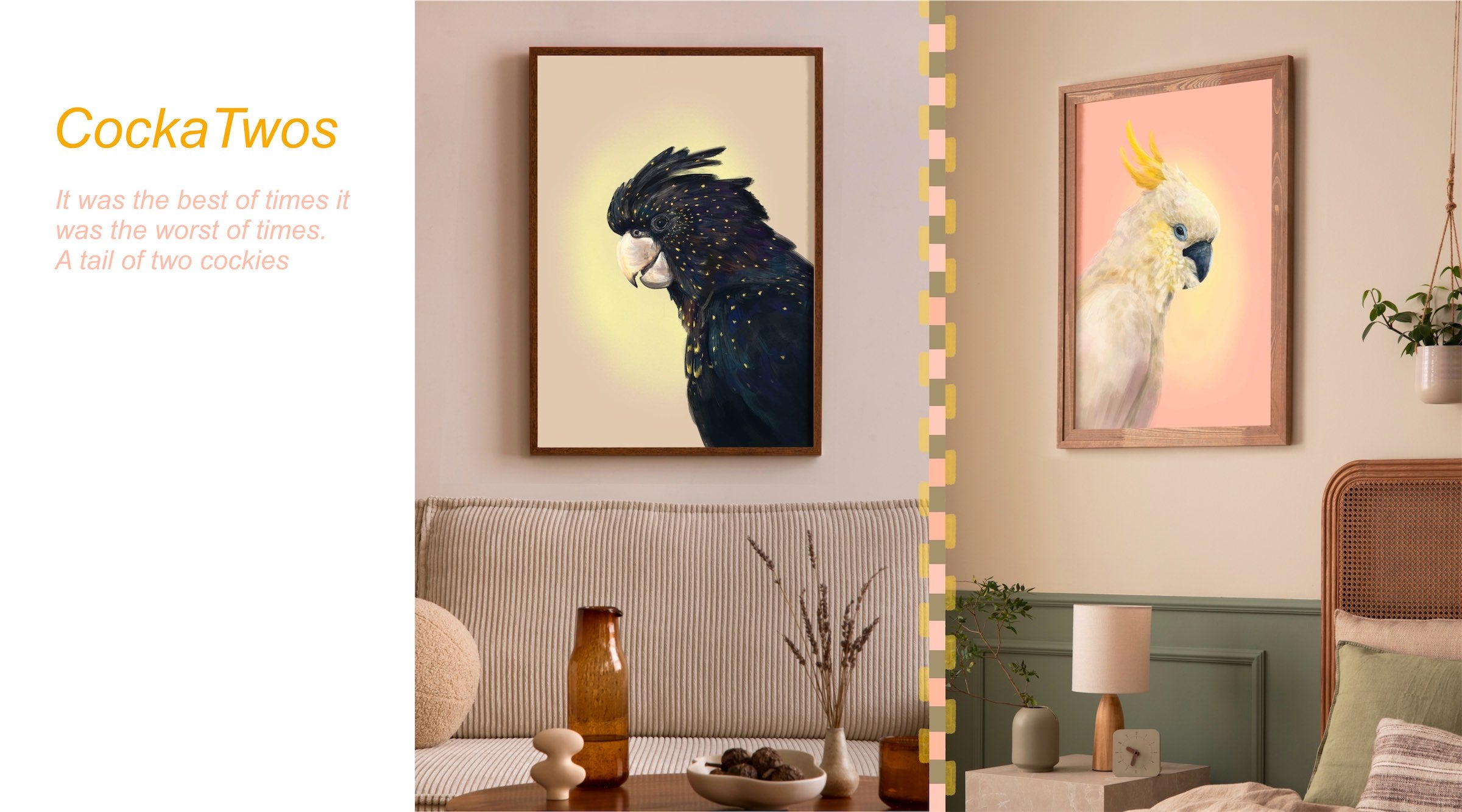 Two Cockatoo Art works on the wall