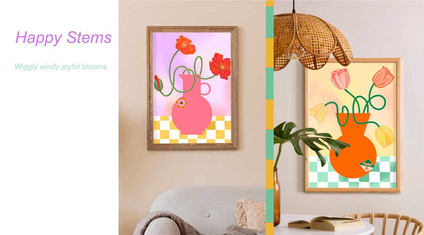 Framed Wall Art with Flowers in a Vase