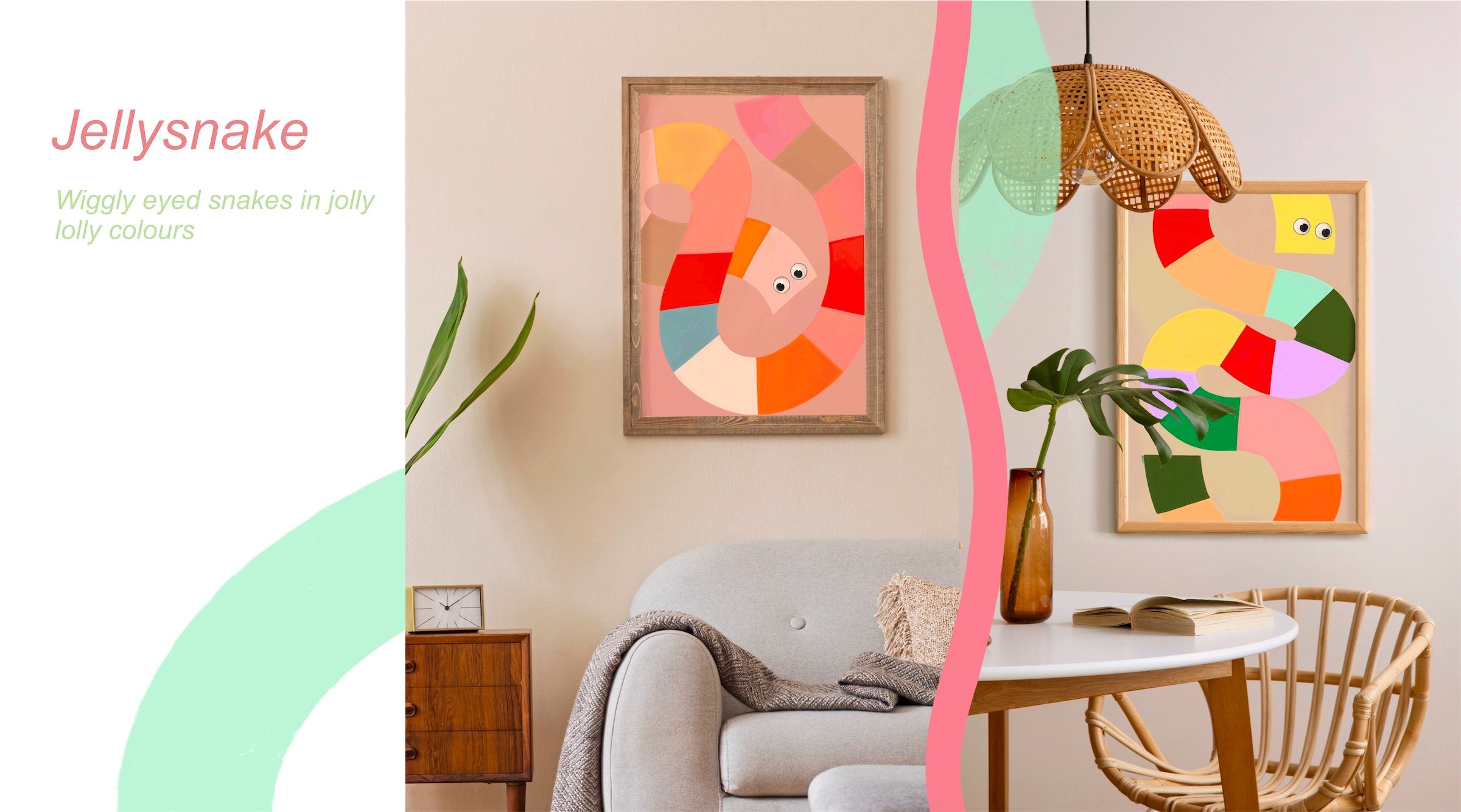 2 artworks featuring jellysnakes