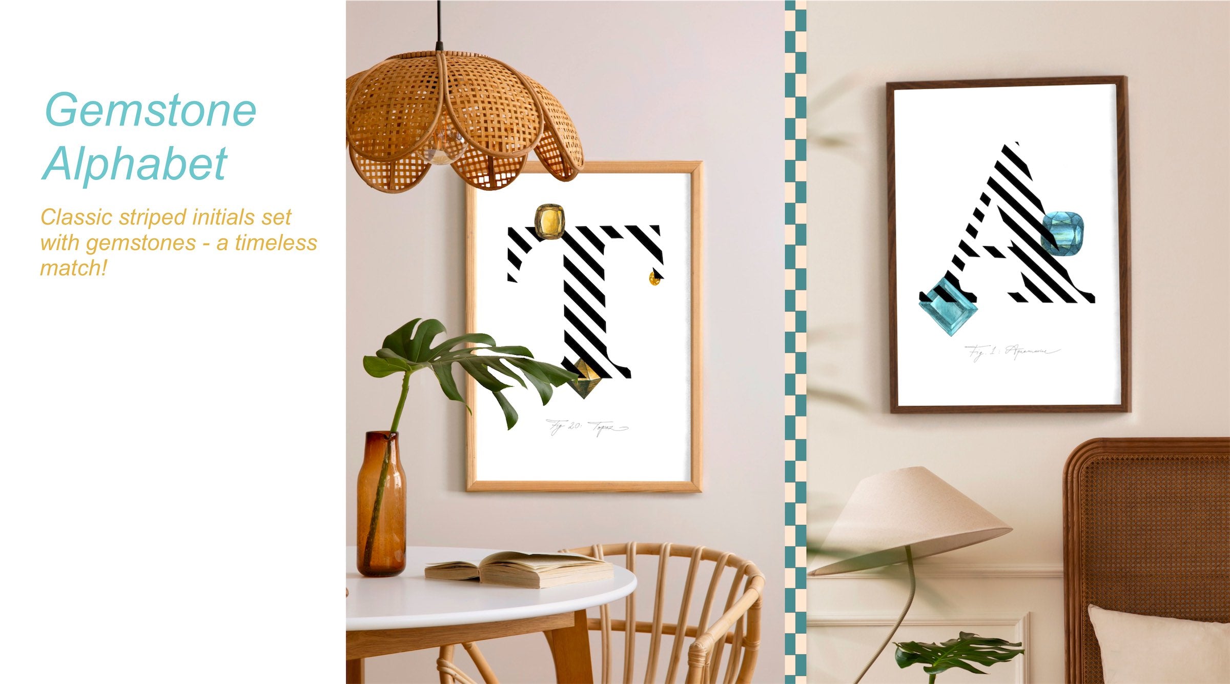 Artwork of Genstones forming Alphabet Letters