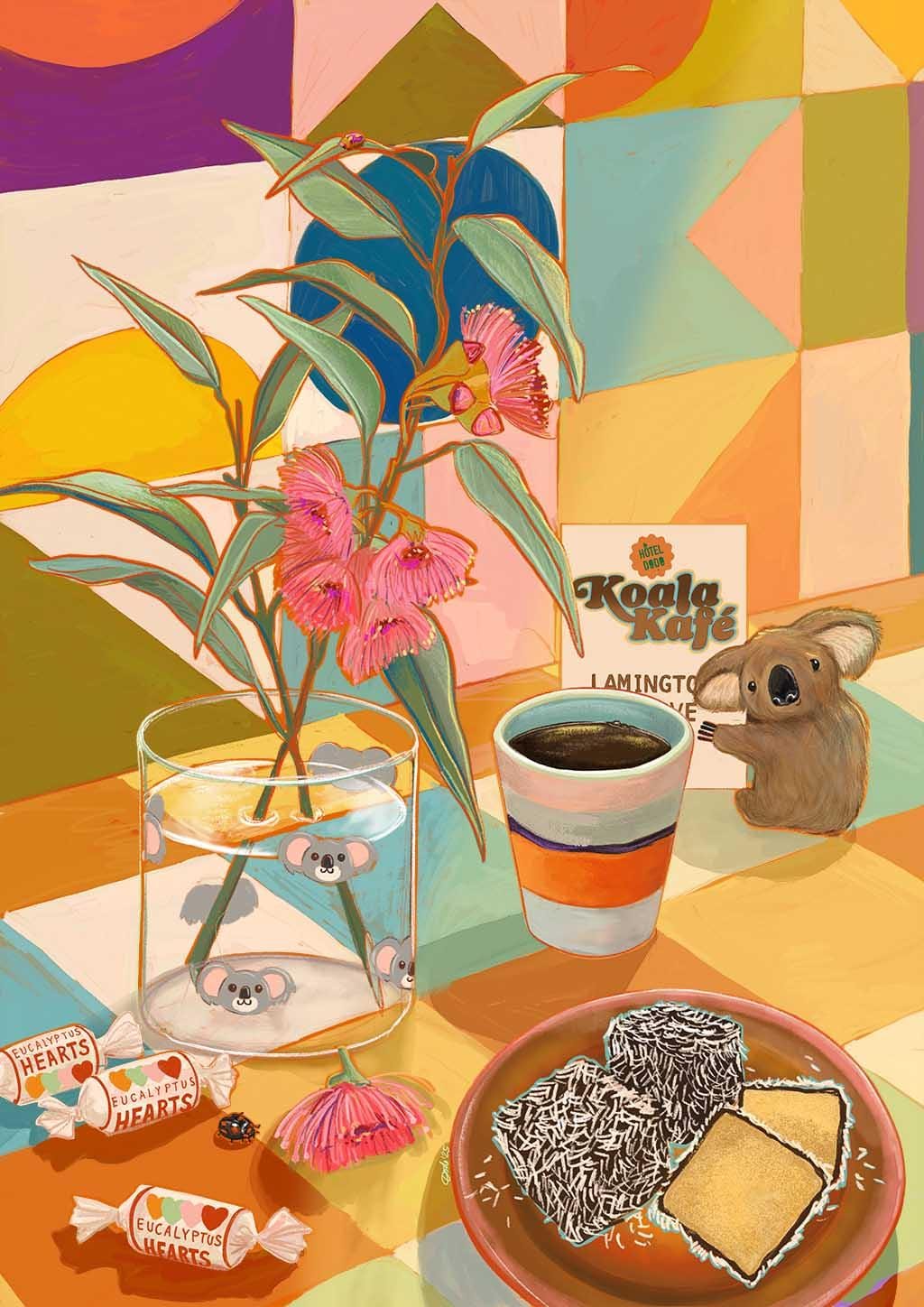 It appears there are no keywords provided. If you’d like, please provide one or two keywords and I’ll blend them into the Koala Kafé Giclée Art Print by Hôtel Dodo description as requested!.