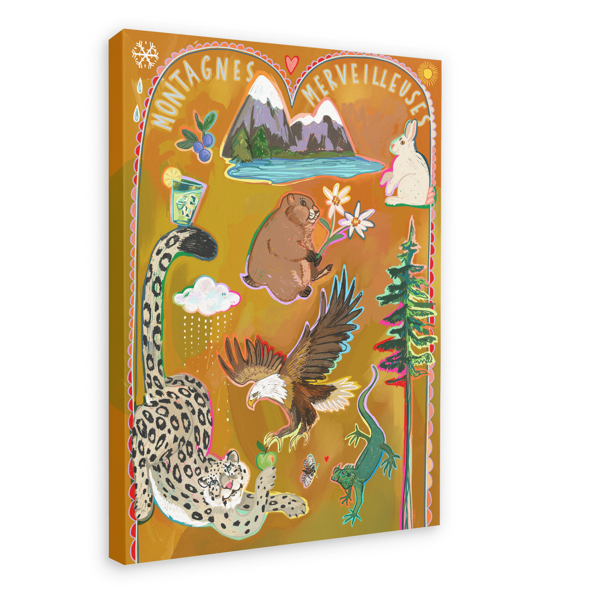 Montagnes Merveilleuses Matte Canvas Print Aventures Des Créatures 28"x40"(70x100 cm) Canvas Print