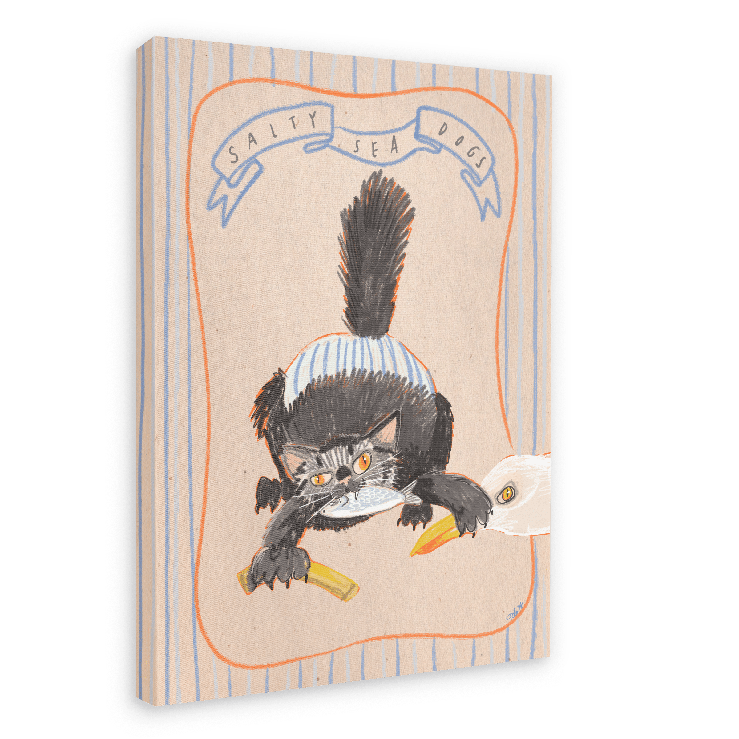 Salty Sea Dogs Matte Canvas Print Sketchy Strays 28"x40"(70x100 cm) Canvas Print