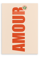 The "Amour Matte Canvas Print" by Shromps features bold red typography with "AMOUR" and "TOUJOUR," plus a green "HÔTEL DUO" sticker—a modern touch to elevate your gallery wall.