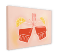 Add retro charm to any space with the Shromps Cin Cin Matte Canvas Print—featuring two red cocktails with lemon slices clinking under "CIN CIN" on a pink background, ideal for nostalgic holiday or tropical resort decor.