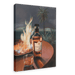 Scottish Riviera Canvas Print by Hôtel Dodo, featuring a breathtaking scene of a 15-year-old Scotch whisky bottle and glass on a table near an outdoor fire, set against the backdrop of gently swaying palm trees.