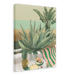 Framed artwork titled Âllo Aloe (feat. Pineapple Duckie) by Hôtel Dodo, featuring a tropical scene with green plants, a pineapple, a cut peach, and a green and pink striped towel captured on canvas.