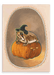 A whimsical illustration from Kitsch Kanaveral, titled the "Grumpy Spiced Pumpkin Giclée Canvas Print," features a toad wearing a witch's hat seated on a mini pumpkin throne with a carved face, framed with scalloped edges that exude Halloween vibes.