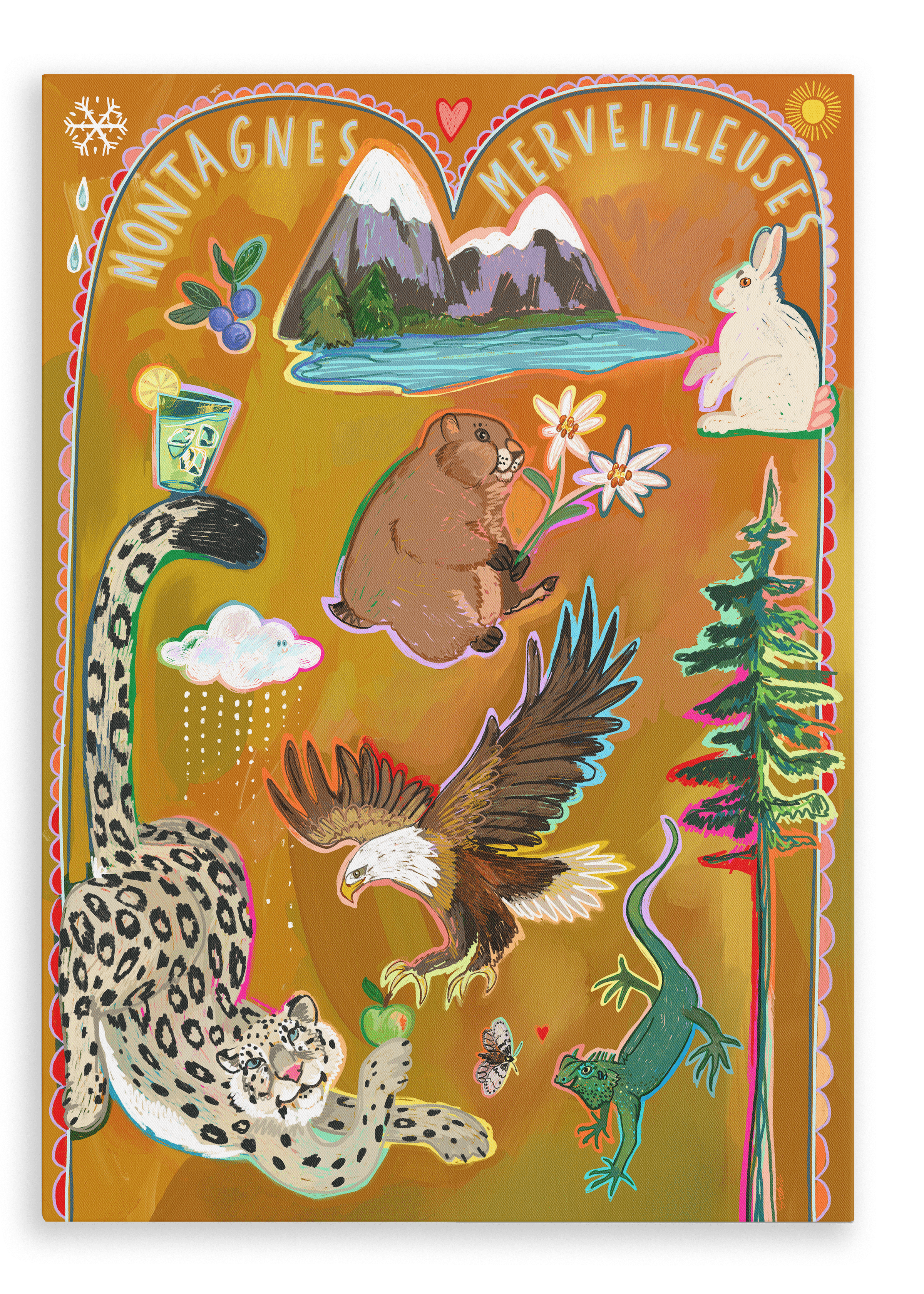 Montagnes Merveilleuses Matte Canvas Print Aventures Des Créatures 28"x40"(70x100 cm) Canvas Print