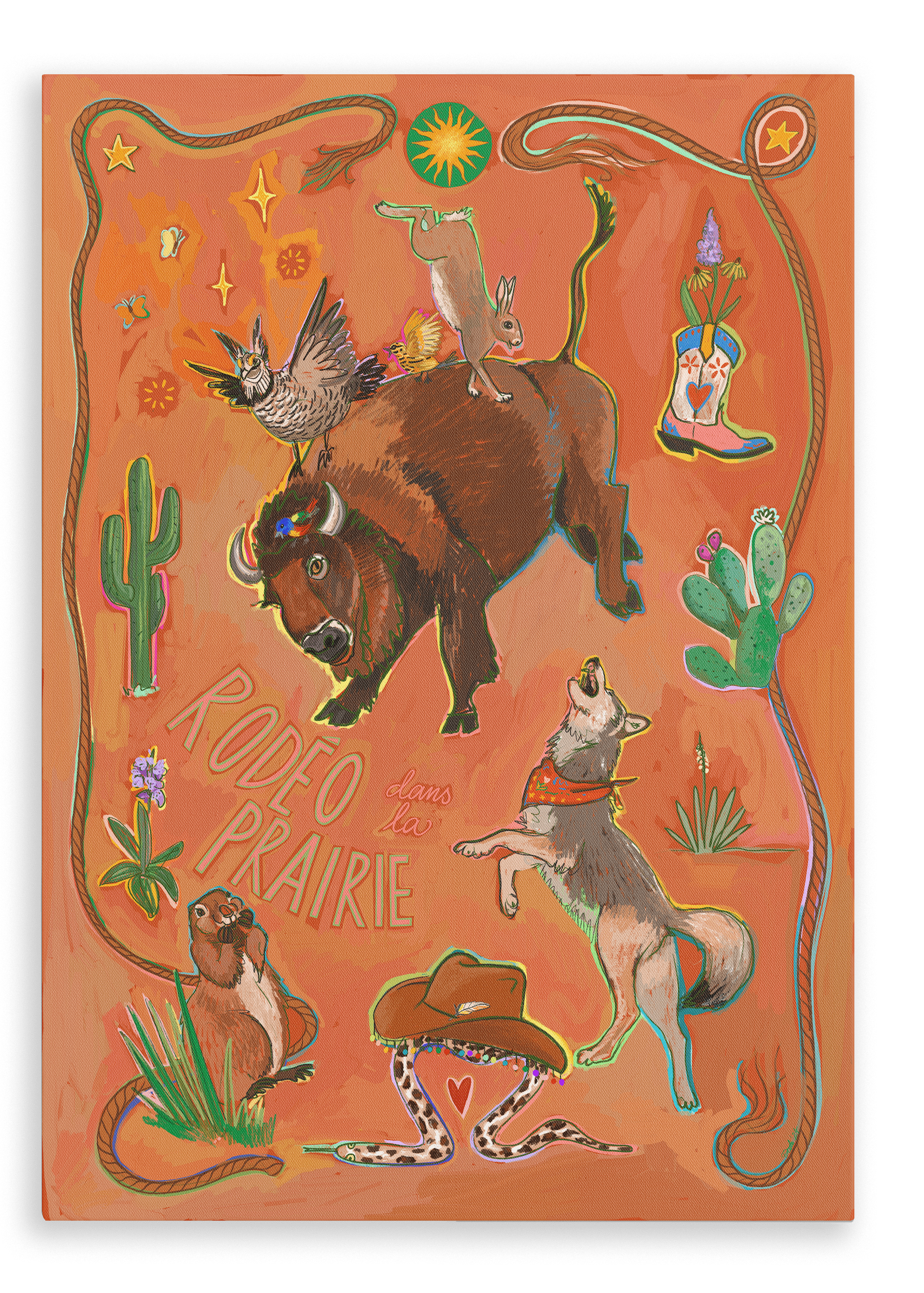 Rodéo dans la Prairie Matte Canvas Print Aventures Des Créatures 28