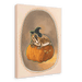 The Grumpy Spiced Pumpkin Giclée Canvas Print by Kitsch Kanaveral features an illustration of a witchy rain frog wearing a witch hat, sitting on a carved pumpkin with a grumpy face. The image captures autumn vibes and is set within an ornate oval frame.