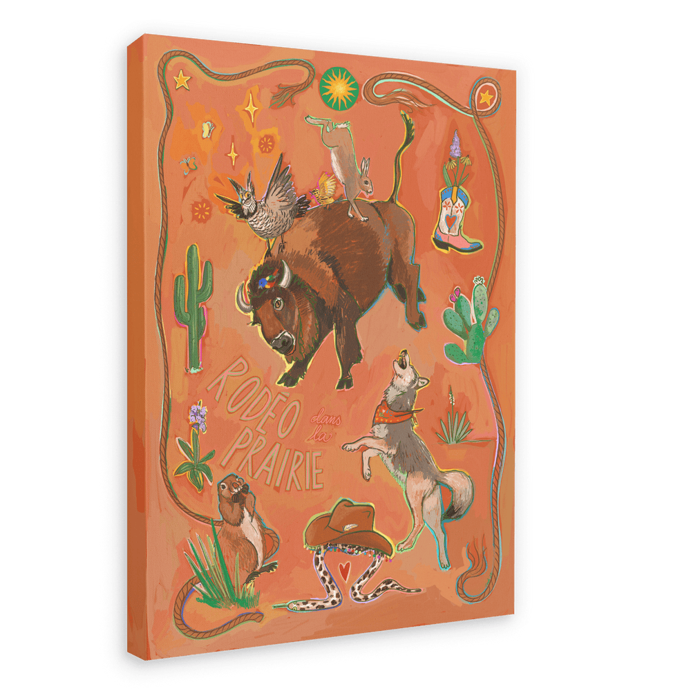 Rodéo dans la Prairie Matte Canvas Print Aventures Des Créatures 28"x40"(70x100 cm) Canvas Print