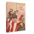 A monkey in a red vest sits on a striped table with popcorn, a coconut, and cotton candy—perhaps dreaming of circus games and funfair delights. In the background hangs the “Coconut Shy Cirque Du Dodo” Giclée Canvas Print by Hôtel Dodo.