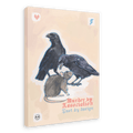 Bring your walls to life with the Murder Pest Matte Canvas Print by International Pestsellers, featuring an illustration of two crows and a rat together, emphasizing the link between common pests. “Murder by Association Pest by design” appears in bold red and blue stylized font at the bottom.
