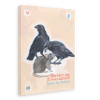 Bring your walls to life with the Murder Pest Matte Canvas Print by International Pestsellers, featuring an illustration of two crows and a rat together, emphasizing the link between common pests. “Murder by Association Pest by design” appears in bold red and blue stylized font at the bottom.