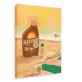 Sure! Here’s a rewritten sentence using your product data: A Hôtel Dodo Screen Queen Giclée Canvas Print featuring a beach scene with SPF sunscreen bottles, a tube labeled “SCREENQUEEN,” lip balm, and a seagull by the shore beneath a yellow sky.