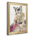 The Lady Promqueen Glider Canvas Print by Animals In Suits features a figure with a sugar glider head and human body dressed in a colorful outfit with bracelets and a ring, set against a patterned, handwritten collage-style background.