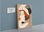 The Beauty and the Beastie "Encounters of the Purred Kind II" Matte Canvas Print features a striped-shirted person in orange socks sitting next to a calico cat, with an artwork details plaque on the left.