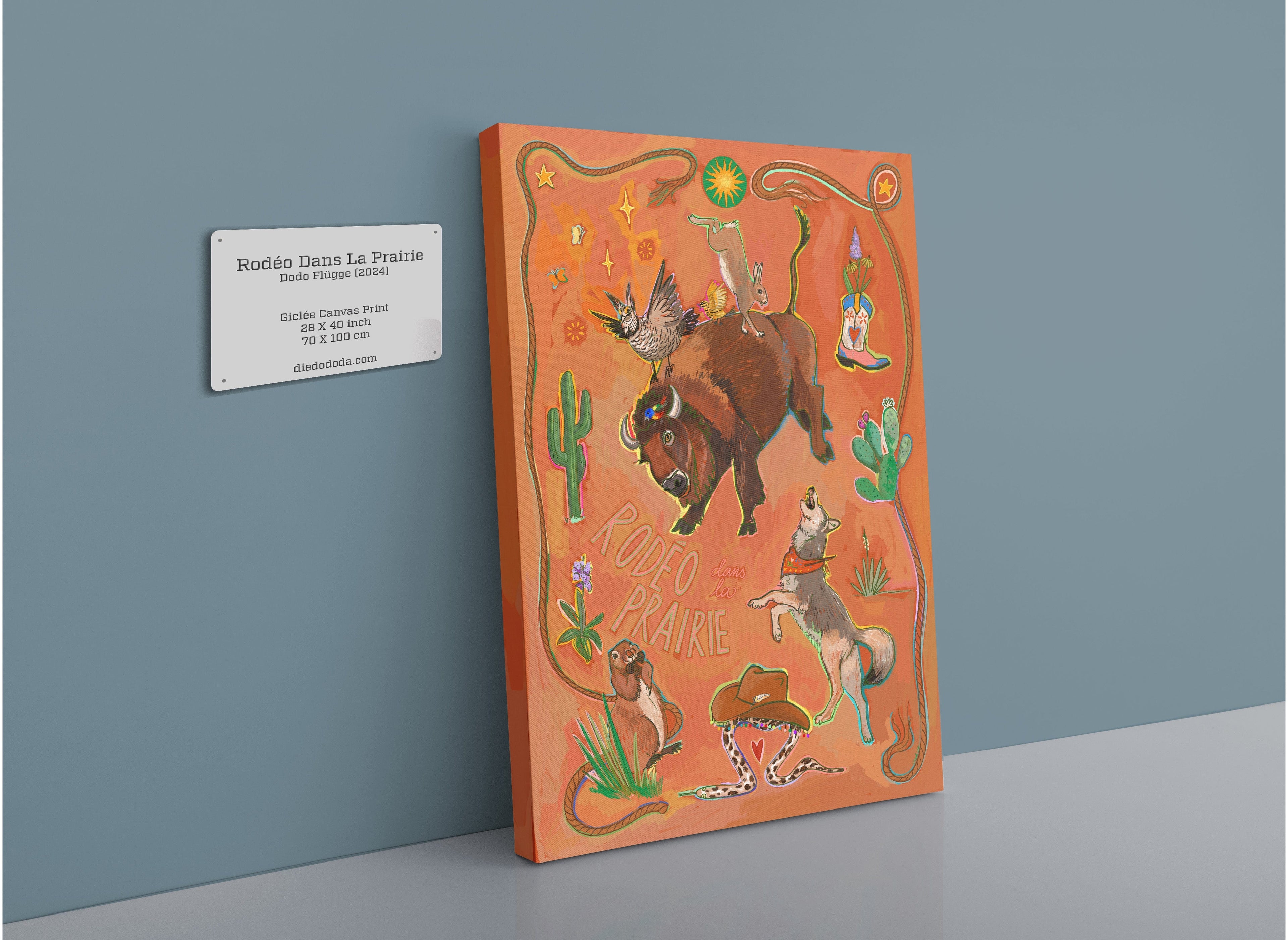 Rodéo dans la Prairie Matte Canvas Print Aventures Des Créatures 28"x40"(70x100 cm) Canvas Print