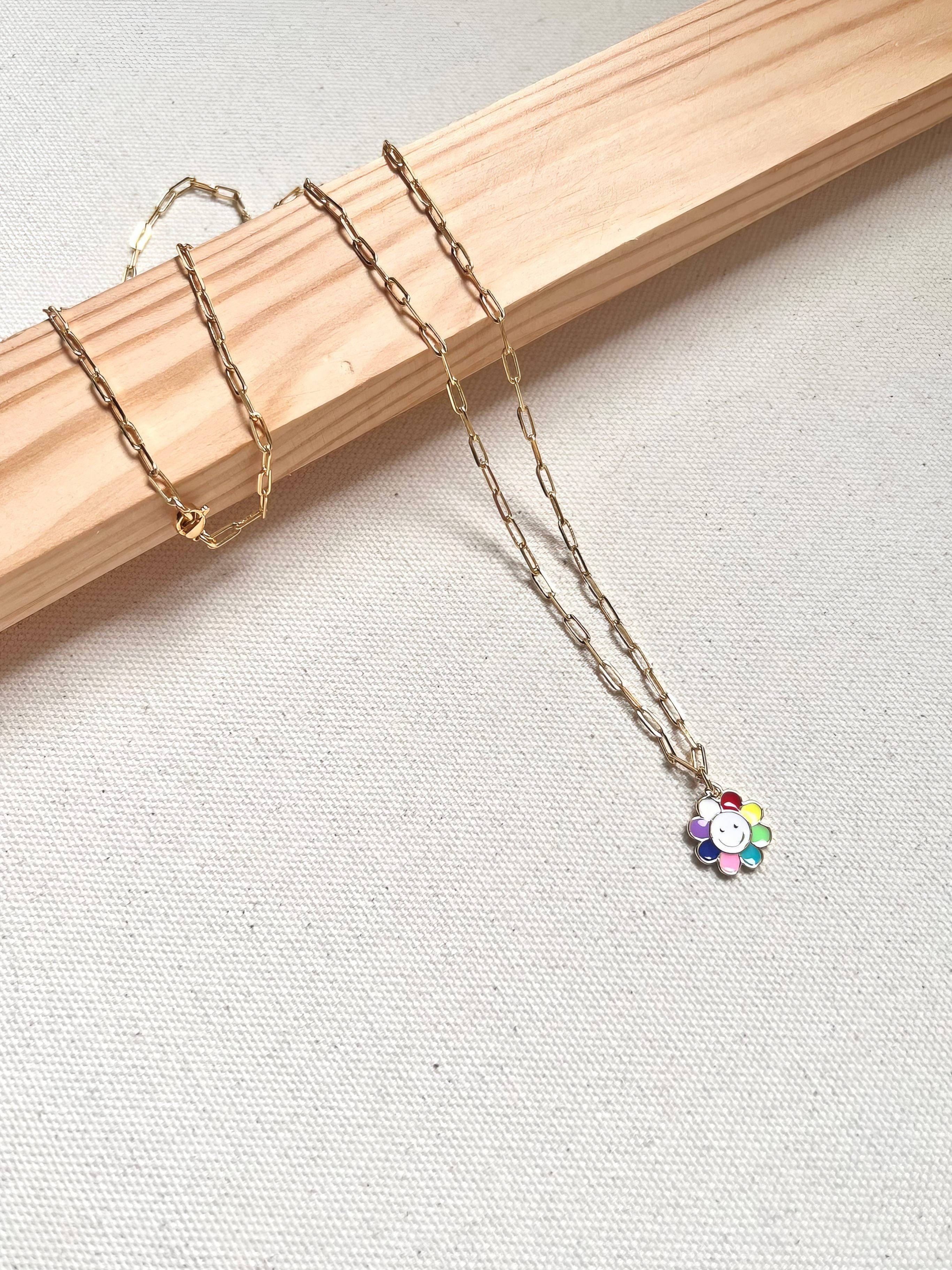 Happy Flower Necklace Necklaces Style 1 - Small paperclip chain: 60cm (ca. 24”) Necklace