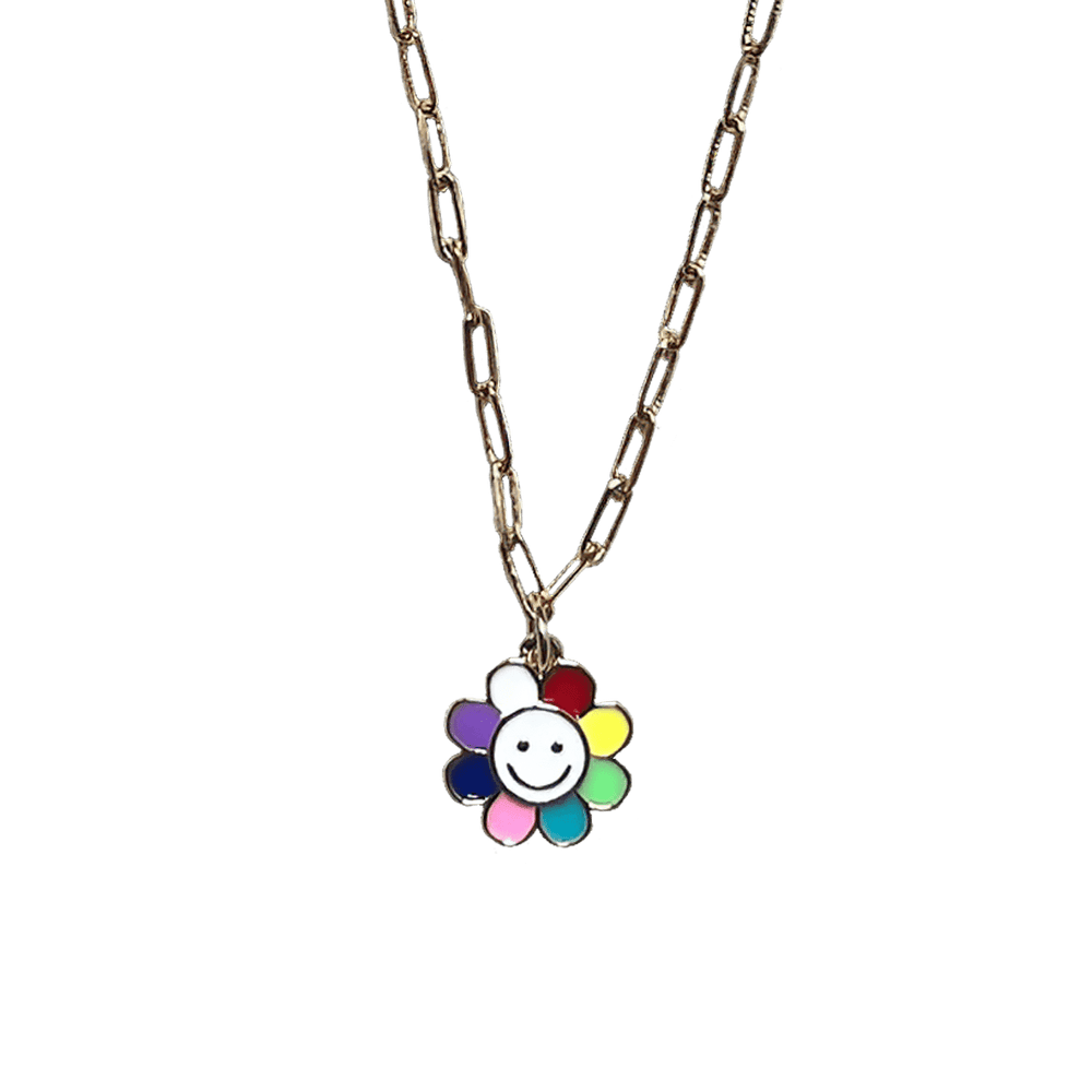 Happy Flower Necklace Necklaces Style 1 - Small paperclip chain: 60cm (ca. 24”) Necklace