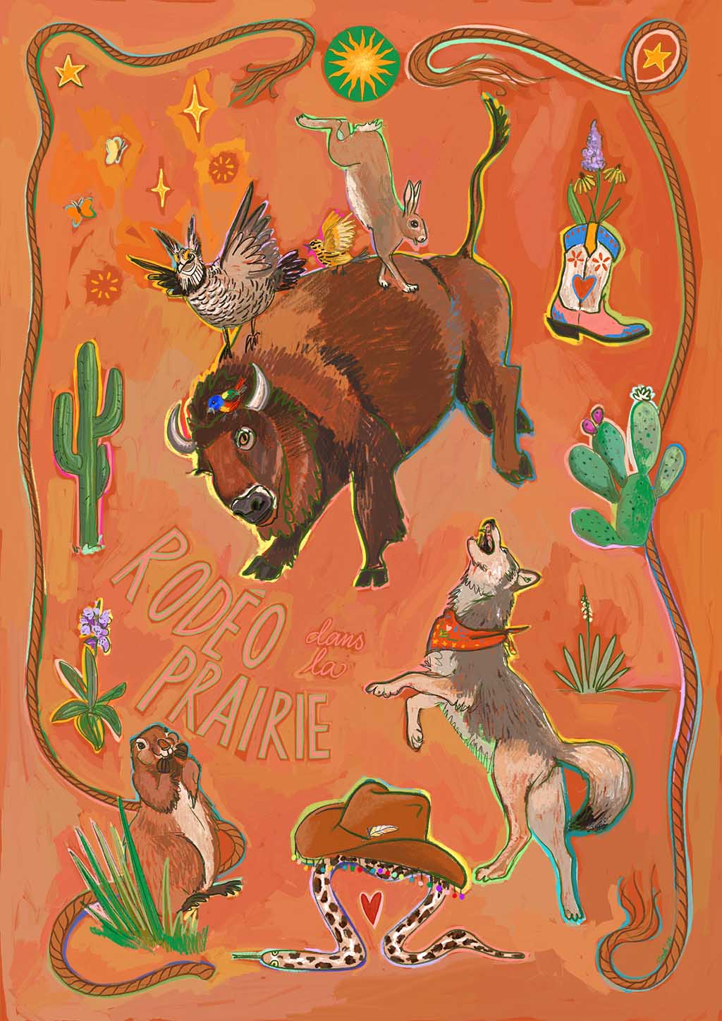 Rodéo dans la Prairie Matte Art Print Aventures Des Créatures Art Print