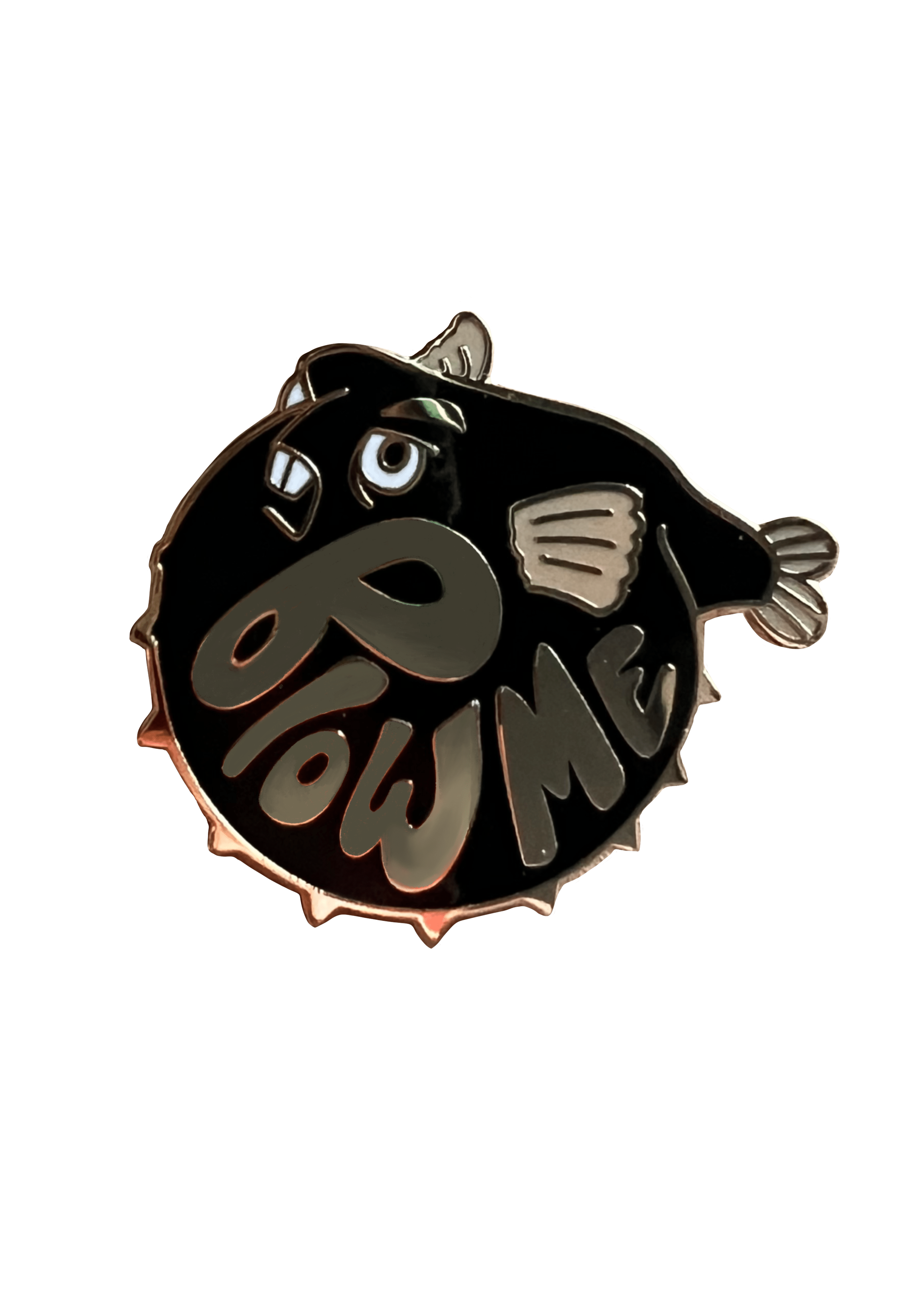 The Beastly Blowfish Pin by Pins by diedododa combines a splash of dark humor with its cartoon design and the phrase 