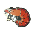 The Prawn Cocktail Pin by Pins by diedododa features an orange prawn with a star-topped wand, surrounded by small stars on a black background, capturing the charm of a whimsical cocktail party.
