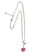 The Mon Chérie Necklace by Necklaces features a silver paperclip chain with a cherry-shaped pendant inscribed with "Mom's Kitchen.