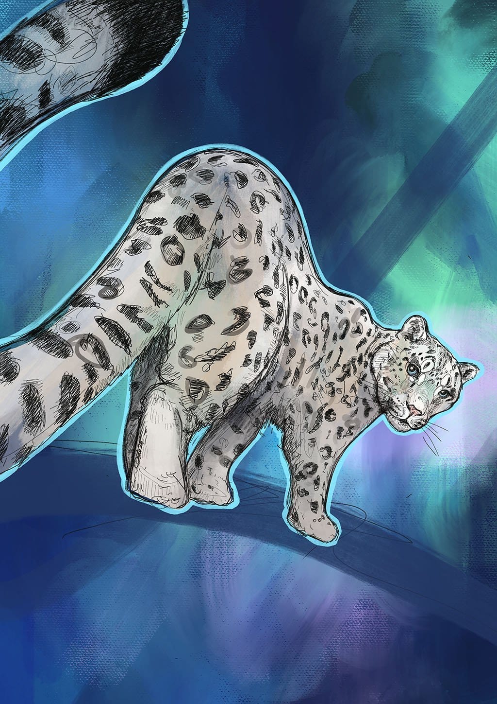 Premium Photo | Female leopard snowy mountain background magical anime style