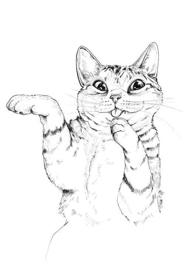 Dancing Kitty Matte Art Print Ink Drawings A5 (14.8 X 21 cm) Art Print
