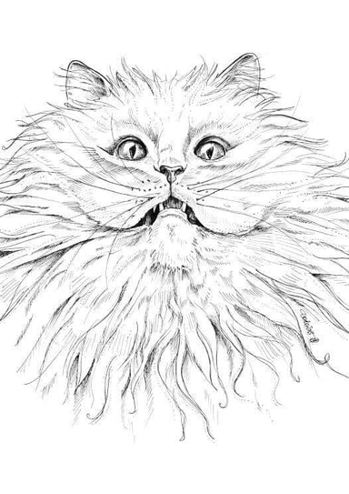 Fluffy Kitty Matte Art Print Ink Drawings A5 (14.8 X 21 cm) Art Print