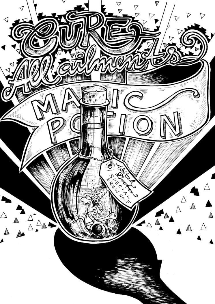 Magic potion bottle sketch style. | CanStock