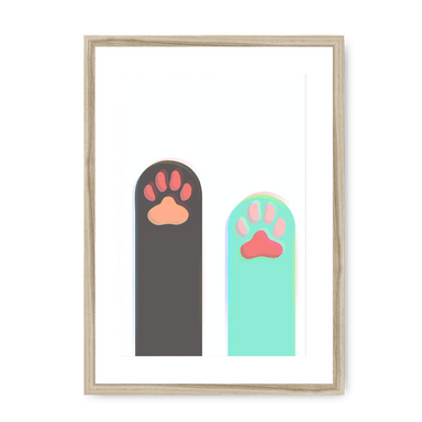 Paws Up Matte Framed with a Mount Print Cat Cafe A3 Portrait / Natural Frame Mounted Print