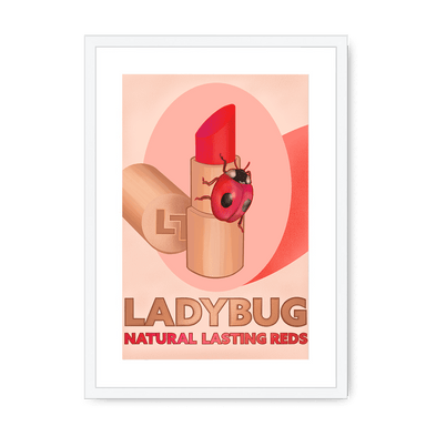 Ladybug Lipstick Giclée Framed with a Mount Print ADimals A3 Portrait / White Frame Mounted Print