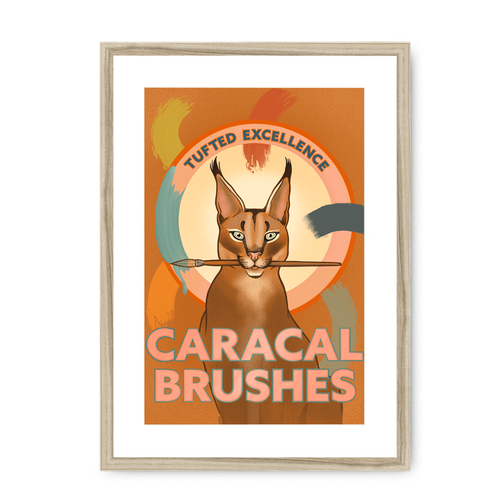 Caracal Brushes Giclée Framed with a Mount Print ADimals A3 Portrait / Natural Frame Mounted Print