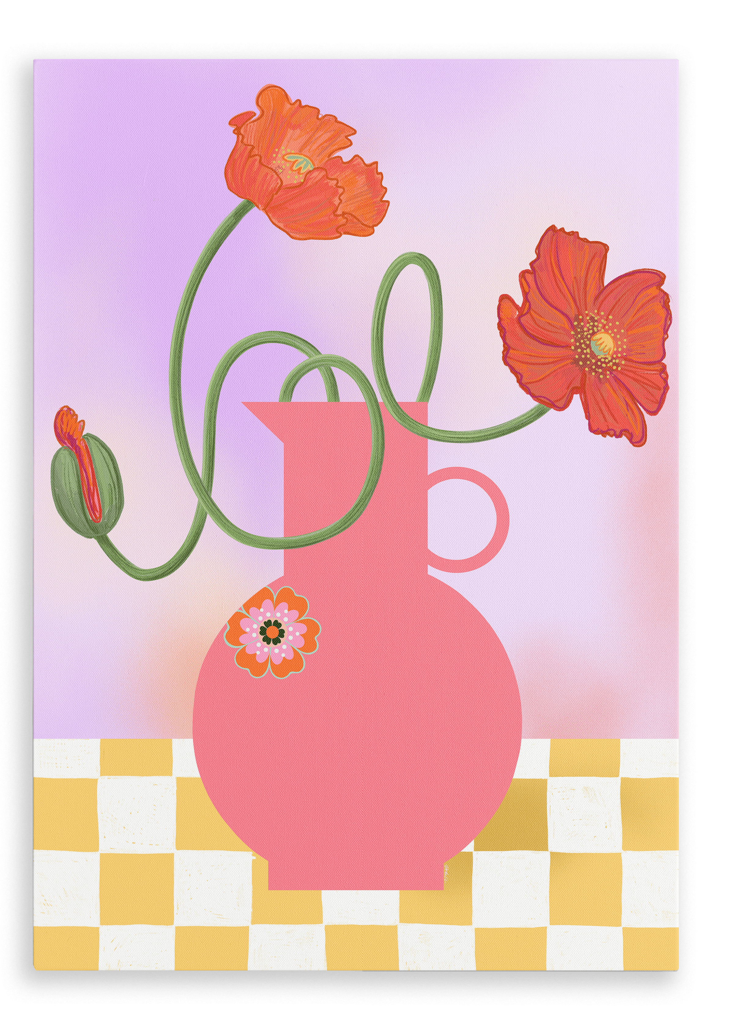 Poppies In Pink Printed Canvas Wall Art Happy Stems 28"x40"(70x100 cm) Canvas Print